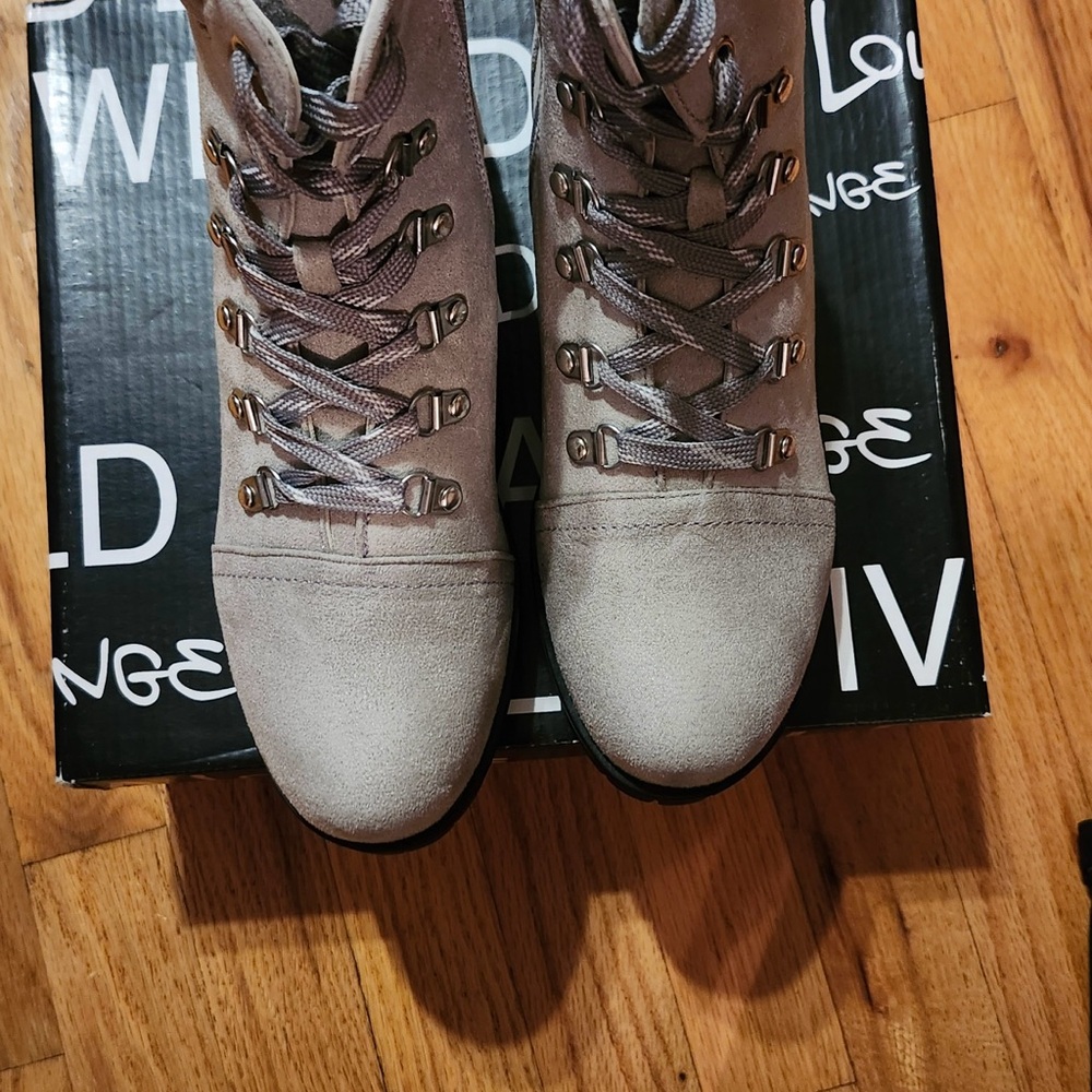 Wild Diva Taupe Lace-Up Boots